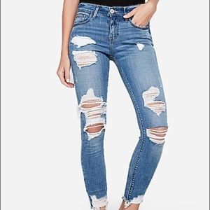 Express Mid Rise Medium Wash Ripped Ankle Leggings